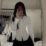 Y2K White Shirts Women Streetear Tunic Long Sleeve Crop Tops Students Jk Preppy Korean Fashion Basic Slim All Match Blouses New