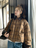 Warm Vintage Plaid Parkas Women Loose Long Sleeve Winter Thick Cotton Coat Korean Casual Pockets Cute Sweet Jacket Tops New