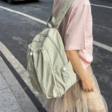 Women's Drawstring Ruched Lightweight Backpack Minimalist Casual Aesthetic Daily Simple Solid Color School Bag New Trend