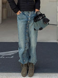 Pbong   American Retro Plus Size Distressed Washed Jeans Diagonal Button Jeans Children Spicy Design Casual Loose Jeans Floor Pants