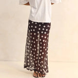 Pbong  Women Polka Dots Skirts Elegant Fashion High Rise Elastic Waist Semi See Through Flowy Long Skirt Y2K Streetwear
