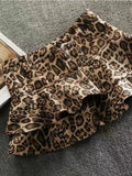 Sexy Leopard Print Pleated Skirt Y2k Vintage Style Women High Waist Skirts Ruffle Mini Skirt Brown Female Streetwear