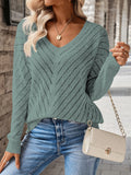 V-neck knitted off shoulder spring and autumn women's sweater can be worn externally