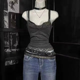 Y2k Crop Tops Vintage Clothes Aesthetic Print Basic Vest Summer Harajuku Sleeveless Slim 2000s Streetwear Goth Cami Emo Girl