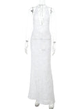 Deep V Neck Halter Beach Vacation Dress For Women Jacquard Hollow Long Dress New Summer Female Bodycon One Step Dresses