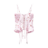 Pbong  Club Printed Fish-bone Corset Women's Sexy Sleeveless Back Lace-up Waist-cinching Female Tank Tops Lady Summer Outwear New