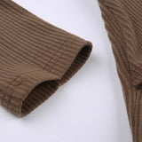 Brown V-Neck Knitted Wrap Ruched Dress