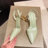 Pbong  Women Brand Slingback Design Thin Heeled Pumps High Heels Sandals for Woman Slip on Pointed Toe Party Shoes Women