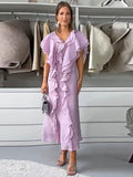 Elegant Ruffles Layer Long Dress Women Sexy V-neck Sleeveless High Waist Dresses Fashion Female Evening Party Club Vestidos