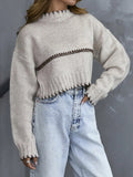 Women's round Neck Pullover Short Knitted Sweater Casual Comfortable Knitwear in Various Colors