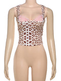 Leopard Print Lace Spliced Tanks Top Women's Plunge Sexy Halter Neck Slim Vest Hot Girl Casual Club Party Top Y2K Female
