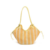 Women's Large Capacity Stripe Mesh Shoulder Bag Casual Summer Daily Beach Tote Bags New Trend Female Fashion Handbags