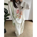Elegant Off Shoulder T Shirt Women Korean Style Transparent Long Sleeve Tees Y2k Thin Loose Vintage Streetwear Tops
