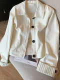 Fashion Sweet Slim Denim Jacket Women Korean Long Sleeve Striped Patchwork Short Coat Fall Winter Female Chic Outwear Tops