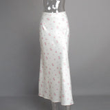 2025 Summer Floral Printed Pink Long Skirt For Women Casual High Waist Slim Elegant Party Maxi Skirt Female Stain Dress Clothes