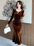 Autumn Vintage French Prom Dresses For Woman Square Collar Slim Long Mermaid Dress New Fashion 2025 Party Prom Clothes