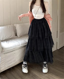 White Gauze Half Skirt Women Summer New French Vintage Cake Skirt High Waist A-line MIDI Skirt Korean Fashion Faldas