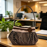 Pbong  Women Retro Polka Dot Shoulder Bag Large Capacity Cute Nylon Tote Pouch Wooden Buttons Outdoor Travel Parties Dating Handbag