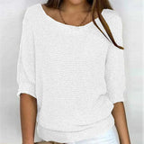Pbong  Autumn Spring Solid Casual Knitwear Pullover Loose Tops Women O-Neck 3/4 Long Sleeve Knitwear Sweaters