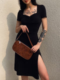 Gothic Square Neck Side Split Short Dress