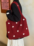 Pbong  Korean Sweet Love Plush Underarm Bag for Women's New Large Capacity Red Tote Shoulder Bags