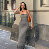 Stripe Cotton Core Spun Yarn Knitted Long Dress Fashion Sexy Slim Strapless Women Dresses Summer Woman Clothing Vestidos
