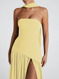 Slit Backless Ribbon Dress Women's Elegant Strapless Bodycon Maxi Dress Female Sexy Solid Vacation Party Dress Summer New