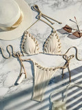 Halter Wrinkled Weave Bikini Women Swimwear Female Swimsuit Two Pieces Bikini Set Brazilian Bathing Suit Swim Beach Wear