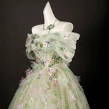 Light Green Elegant Evening Gown with A High-end Feel, New Sen Style Banquet Host Art Exam Fluffy Skirt
