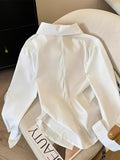 Pbong  Designer Irregular Long sleeve Polo Shirt Women Tunic White Elegant Basic Top Blouse Ladies Fashion Work Wear Shirts