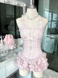 Pbong  French Style Sweet Cute Polka Dot Splicing Dress Lace Bow Korean Fashion Dresses New Design Slim Waist Lady Y2k Mini Dress