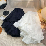 Elastic Waist White Black Irregular Mini Kawaii Skirt Japanese Style School Y2k Aesthetic Ruffles Short Skirt Women Streetwear