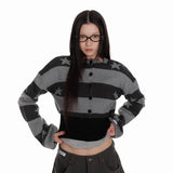 Deeptown Vintage Striped Knitted Cardigan Women Harajuku Y2k Crop Tops American Retro Gothic Streetwear Cardigan Aesthetics