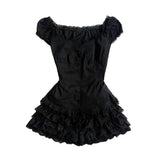 Pbong  Design Gothic Vintage Slim Dress Women's Summer Y2k Hot Girl Black Lace Dresses Female Hepburn Chic Ruffle New Short Dresses
