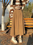 Pbong  High Waist Midi Skirt Autumn Winter Hot Sale Of The Season New Style Versatile Long Skirt A- Line Pure Color Polyester Commute..