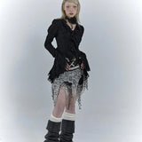 Vintage High Street V Neck Flare Sleeve Women Clothing Harajuku Japan Gothic Ruffle Lace Design Shirts Solid Sexy Y2k Blouse