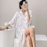 Pbong  Plaid Shirt Skirt Long Nightgown Spring Summer New Women's Sleepwear Homewear Elegant Cardigan Nightdress Lingerie Loungewear
