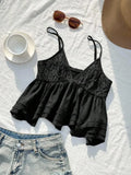 Pbong  Casual Euramerican Beach Style Lazy Tank Tops Harajuku Y2k Sweet Exquisite Lace Hollow Out Tees Pleated Punk Spice Girl Clothes
