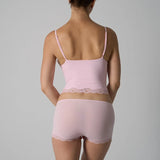 Pbong  Europe American Simple Pink Light Thin Lace Strap Tank Top Flat Corner Lace Underwear for Women Comfortable Stretchy Short Sets