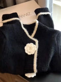 Retro Round Neck Black Sweater Women Clothing Autumn/Winter Korean Style Sweet Commuter Slim Short Knitted Cardigan Women Tops