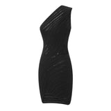 Pbong  Women Knitted Mini Dress Sleeveless One Shoulder Cut Out Bodycon Pencil Dress Fashion Sexy Elegant Y2K Chic Dresses