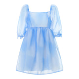 Pbong  Women's Short Puff Sleeve Off Shoulder Square Neck Fairy Mini Tie Dye Party Prom High Waist Tulle Princess Dress