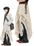 Lace Vintage Long Skirts Irregular Holiday Y2k Skirt for Women Boho See Through High Waist Elegant Tulle Midi Skirts