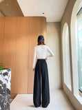 Botvotee 2025 New Women's Luxury Stripe Wide Leg Pants High Waist Flowy Dress Trousers Elegant Office Pants Fall Winter Fashion