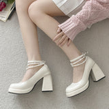 Woman Pumps Mary Jane Casual Shoes For Women High Heels Shoes Leather Elegant Square Toe Heeled Shoes Ladies Lolita Shoes