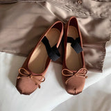 Pbong  Women Shoes Satin Flat Mary Janes Ballet Designer Shoes Elastic Band PU Leather Pumps Elegant Woman Heeled Shoes Ladies