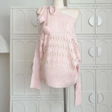 Sweet Sexy Hollow Out Knitted Pullover Women Off Shoulder Japanese Style Elegant Sweater Kawaii Lolita Lace Up Jumpers