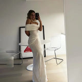 Sexy Off Shoulder Ruched Long Dress Women's Sleeveless Curvy Casual White Black Dresses Party New Summer Evening Party Cocktail