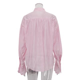Casual Loose See-Through Shirts Women's Autumn Lapel Long Sleeve Patchwork Blouse Top Streetwear Female Solid Shirts Top