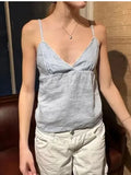 Casual Women Fashion Blue Front Buttons Plaid Printed Camis Summer Vintage Sleeveless Female Chic Tops